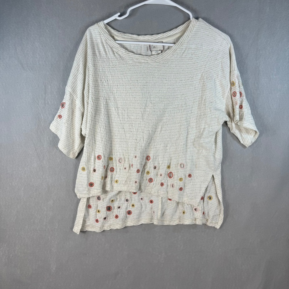 Anthropologie Postmark Ivory Embroidered Eyelet Boxy Knit Top Small